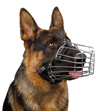 BRONZEDOG Museruola per cani con filo metallico, pastore tedesco, per cani di taglia media e grande, regolabile, resistente, in metallo, per mordere, masticare, abbaiare (M)
