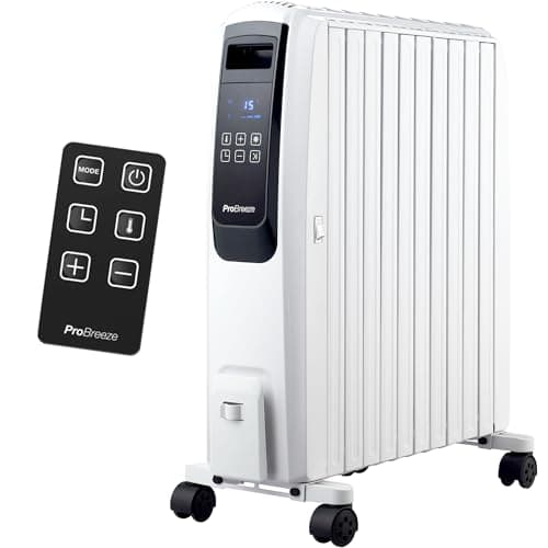Pro Breeze Radiatore ad Olio Digitale 2500W – 10 Elementi, 4 Impostazioni di Calore, Timer e Termostato