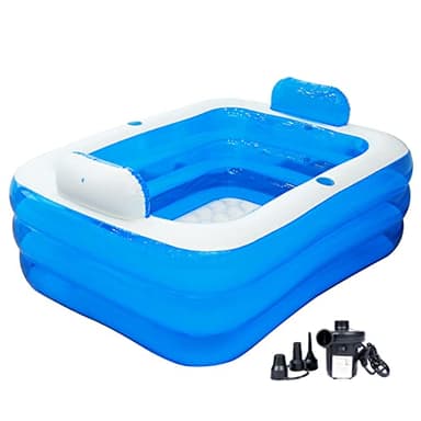 Kinbolas Piscina gonfiabile, vasca da bagno pieghevole, gonfiabile, per adulti, idromassaggio all'aperto, piscina per balcone, giardino, piscina rettangolare con grande schienale in balza e supporto