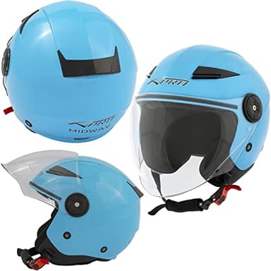 City Casco Jet Moto Doppia Visiera ECE 22 Certificato scooter Azzurro M