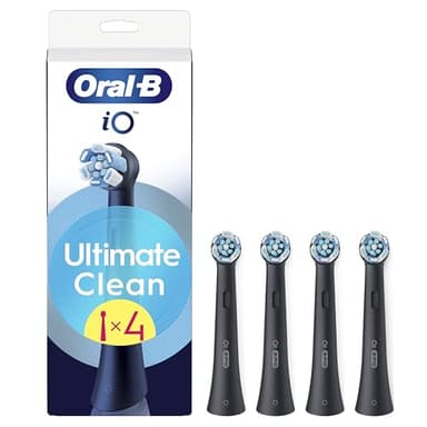 Oral-B Testine di Ricambio iO Series Ultimate Clean Nere, Testine Rotonde Originali, con setole CrissCross per rimuovere la placca, 4 Testine