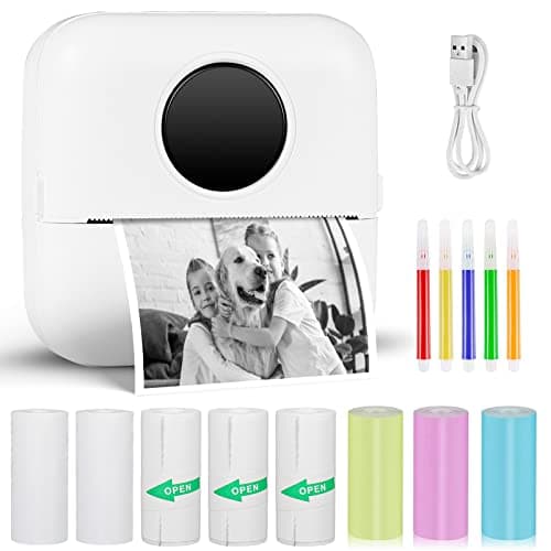 GuKKK Mini Stampante Fotografica, Mini Stampante Termica,Stampante Fotografica Istantanea Portatile, Mini Stampante Termica Bluetooth con Ricarica USB Stampante, per Note, Diario, Elenco (Bianco)