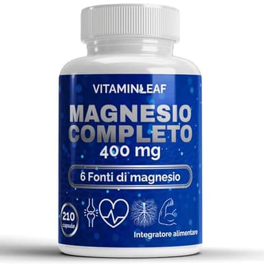 Magnesio Completo Capsule 210 con 6 Fonti: Bisglicinato, Pidolato, Citrato, Carbonato, Ossido e Gluconato - Contro Stanchezza e Affaticamento