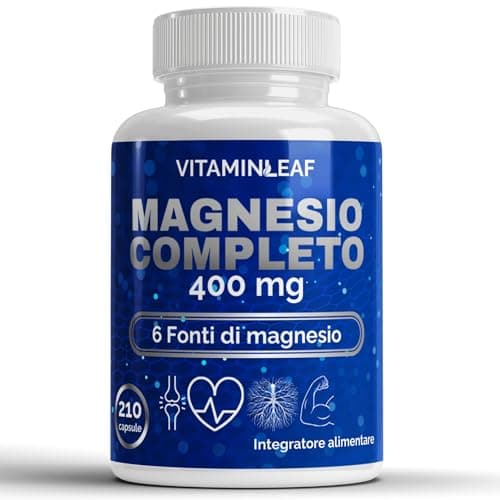 Magnesio Completo Capsule 210 con 6 Fonti: Bisglicinato, Pidolato, Citrato, Carbonato, Ossido e Gluconato - Contro Stanchezza e Affaticamento
