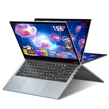15,6 Pollici Notebook 2 in 1, Win11 PC Portatile 16GB RAM 512GB SSD, Laptop AMD Ryzen 3 3200U CPU, 1080P Touchscreen Rotazione 360°, Notebook con AMD Radeon Graphics GPU, RJ45+Type-C+Mini-HDMI