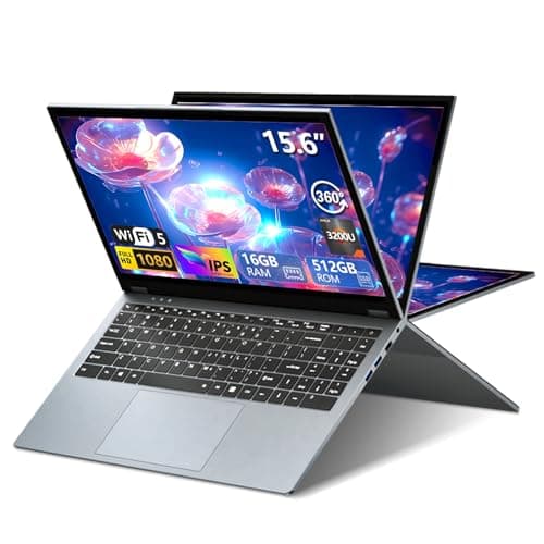 15,6 Pollici Notebook 2 in 1, Win11 PC Portatile 16GB RAM 512GB SSD, Laptop AMD Ryzen 3 3200U CPU, 1080P Touchscreen Rotazione 360°, Notebook con AMD Radeon Graphics GPU, RJ45+Type-C+Mini-HDMI