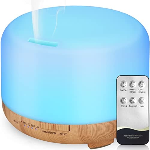 Hianjoo Diffusore di Oli Essenziali 450 ml, Umidificatore Ultrasuoni Diffusore con 7LED Colori per Spa,Camera da Letto-Regali di Grande Scelta per Natale e Capodanno(Marrone Chiaro)