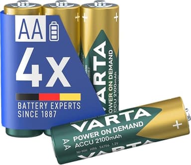VARTA Batterie ricaricabili AA Rechargeable Accu Ready2Use precaricata Mignon Ni-Mh (pacco da 4, 2100 mAh) , ricaricabile senza effetto Memory - pronta all'uso