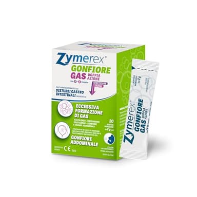 Zymerex Gonfiore Gas Doppia Azione con SE complex | 20 buste orosolubili | meteorismo | Flatulenza | Eruttazioni | Adatto in gravidanza | senza lattosio e glutine