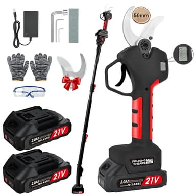 NUZEKY Forbice Potatura a Batteria 50mm con Asta Telescopica: Cesoie Potatura Elettriche Professionali Con 2 21V/2000 mAh Batteria - Forbice Elettrica per Potatura con LCD Display,Olives
