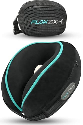 FLOWZOOM DREAM Cuscino da Viaggio Memory Foam - Cuscino cervicale da viaggio - Cuscino aereo - Poggiatesta auto - Cuscino ergonomico - Cuscino per il collo - Federa lavabile - Nero - Taglia unica