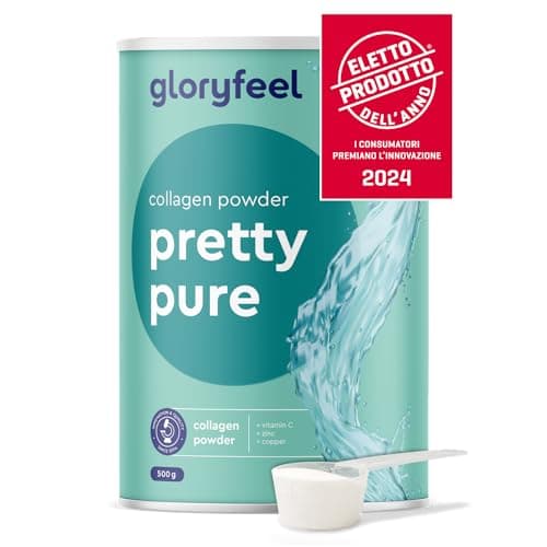 Collagene in Polvere, Collagene puro 500 g, 12500 mg di idrolizzato di collagene, Peptidi di Collagene di marca GELITA AG (Tendoforte®, Fortigel®, Verisol®), con Vitamina C, Bio-Antiossidante Pelle
