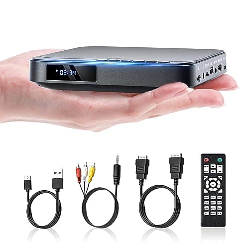 Mini lettore DVD, DESOBRY lettore DVD portatile per TV HD 1080P Lettore DVD HDMI con tutte le regioni Uscita AV Ingresso scheda USB/TF Telecomando Lettore DVD Supporto PAL/NTSC