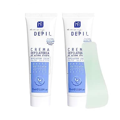 Easy Depil KIT 2 PEZZI CREMA DEPILATORIA PARTI DELICATE da 75 ml. Depilazione Parti Intime, Ascelle, Inguine. Rapida, facile da usare, efficace, sicura. Pelle liscia. Con Proteine Vegetali Addolcenti