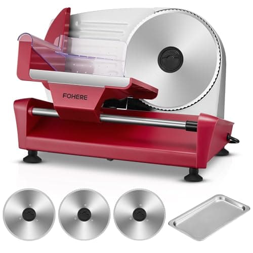 250W Affettatrice Elettrica Professionale da Casa, Spessore Preciso 0-15 mm, 3 lame in acciaio inox con diametro di 19 cm, Blocco di sicurezza, Multifunzione per Affettare Cibi, Carne, Pane
