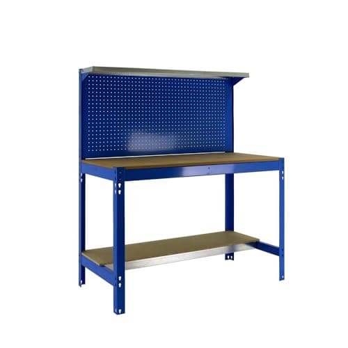 Simon Rack Banco da lavoro per officina, capacità di carico 400 kg, 1445x910x610 mm, tavolo da lavoro fai da te, Blu/Legno - BT3