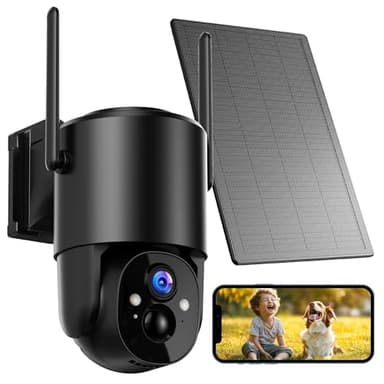 YUPBOE Telecamera WiFi Esterno Senza Fili: 2K Batteria Telecamera di Sorveglianza Batteria Solare 360° PTZ Sensore PIR di Movimento Audio Bidirezionale Visione Notturna A Colori 2.4Ghz