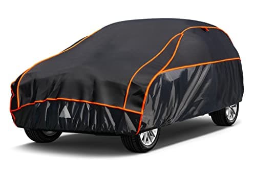 Telo Copriauto Antigrandine, Kayme Copertura per Auto Impermeabile Anti UV Antipolvere Anti Vento, Telo Copri Antigrandine Adatto per Auto a SUV (Fino a 460cm) YM – Nero