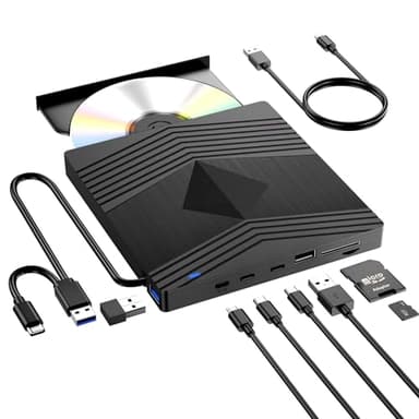 Lettore Masterizzatore Unità Esterna USB 3.0&Type C Lettore CD/DVD -/+RW esterno per PC Portatile,Laptop,Desktop,Macbook per Windows 11/10/8.1/7/XP/Vista/Linux/MacOS(8 in 1 Lettore schede SD/TF )