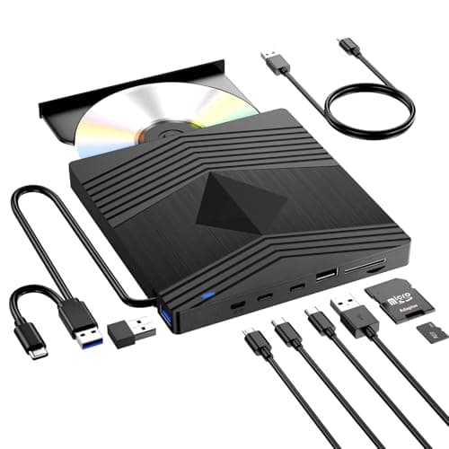 Lettore Masterizzatore Unità Esterna USB 3.0&Type C Lettore CD/DVD -/+RW esterno per PC Portatile,Laptop,Desktop,Macbook per Windows 11/10/8.1/7/XP/Vista/Linux/MacOS(8 in 1 Lettore schede SD/TF )