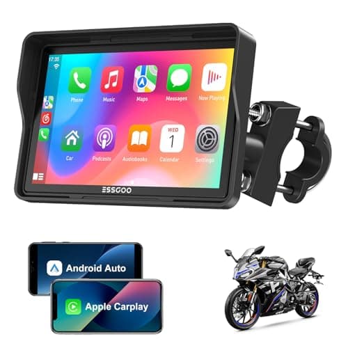 ESSGOO Carplay Per Moto, Schermo impermeabile da 5 pollici, A-pple CarPlay & Android Auto, Musica Bluetooth, Supporto Siri/G-oogle Assistant, Installazione Facile, Design Rimovibile, Uso esterno