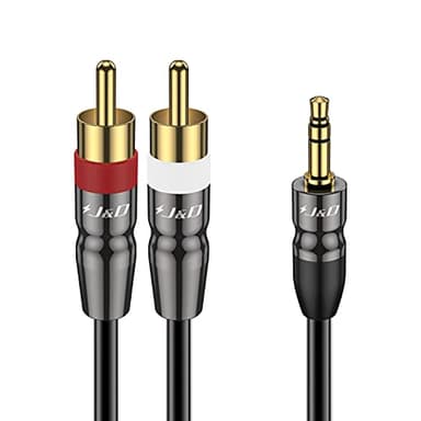 J&D Cavo RCA a 3,5 mm Jack Audio Stereo, Guscio in Rame Placcato Oro per Impieghi Gravosi, Maschio da 3,5 mm a 2 RCA Maschio per Smartphone/Lettore MP3/Tablet, 0.3 Meter