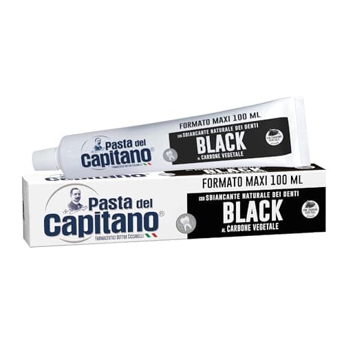 Pasta del Capitano, Dentifricio Carbone Vegetale Attivo Bio, Sbiancante Naturale dei Denti in Pasta Nera, Efficace contro le Sostanze che Macchiano lo Smalto, 100% Made in Italy, Tubetto da 100 ml