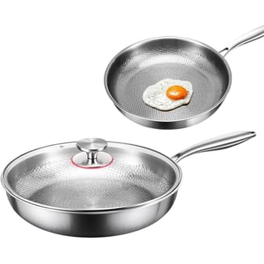 Generico Padella Martellata in Titanio PRO con Coperchio, Padella nutrizionale in Titanio con Coperchio, padelle antiaderenti multifunzionali AntiGraffio per Cucinare, 26 cm/28 cm/30 cm