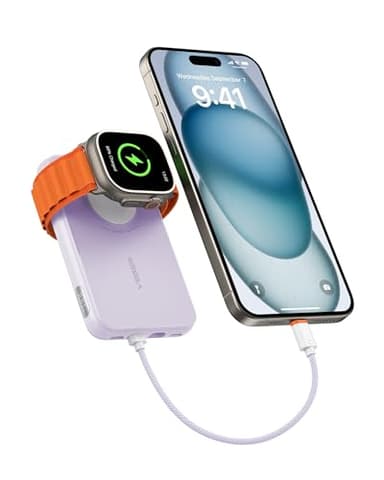 VEGER Power Bank 10000mAh con Cavi Integrati compatibile con iPhone Apple Watch, 20W PD Ricarica Rapida Mini Powerbank USB C Batteria Esterna 4 Ingressi e 3 Uscite con LED Display