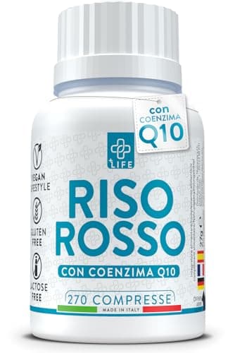 Riso Rosso Fermentato Colesterol Con Coenzima Q10 PiuLife® 270 Compresse Lievito di Riso Rosso Integratore Fonte di Monacolina K, Antiossidante Ricco Di Fibre E Polifenoli, Benessere Cardiovascolare
