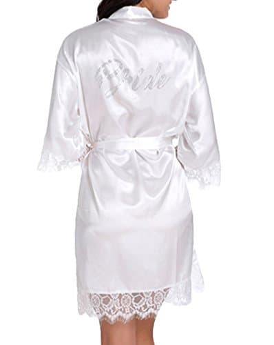WPFING Vestaglia da Sposa Camicia da Notte in Pizzo Festa della Sposa in Satin Vestaglia Donna Bianco (Large)