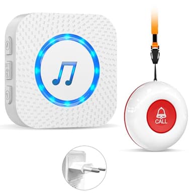 Chunhee Salvavita Anziani Wireless con Pulsante SOS - Campanello per Anziani & Cercapersone 500m, 4 Livelli Volume, Allarme Sicurezza per Casa/Case di Riposo (Pulsante Salvavita Anziani Integrato)