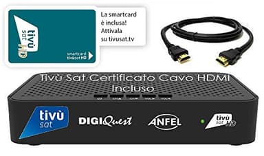 Ricevitore satellitare DVB-S2 Tivusat con scheda HD Tivusat inclusa CERTIFICATO DAZN Su Tivùsat MAIN 10 HEVC H265 SCR e DCSS cavo HDMI INCLUSO