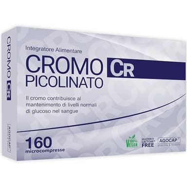 Cromo Picolinato - Glicemia Integratore, 200mcg. Cromo, 160 cpr contribuisce al mantenimento di livelli normali di glucosio nel sangue. Integratori per la Glicemia, Agocap Pharma