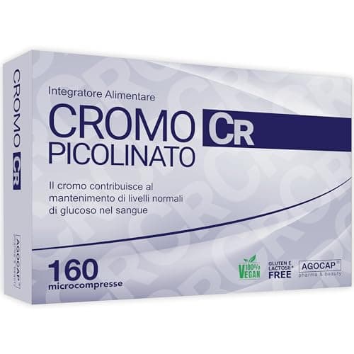 Cromo Picolinato - Glicemia Integratore, 200mcg. Cromo, 160 cpr contribuisce al mantenimento di livelli normali di glucosio nel sangue. Integratori per la Glicemia, Agocap Pharma