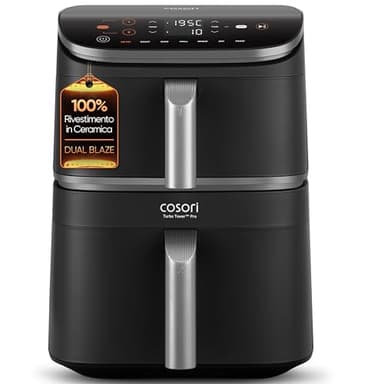 COSORI Turbo Tower Pro Friggitrice ad Aria 10,8L con Rivestimento Ceramico, Cottura a 3 Livelli con Doppia Resistenza, 2630W, 7 Funzioni in 1, 2 Motori DC, 50+ Ricette Online Complete, CAF-DC112