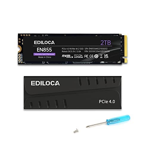 Ediloca EN855 SSD da gioco interno con dissipatore di calore 2 TB PCIe Gen4, NVMe M.2 2280, fino a 7400 MB/s, unità a stato solido, configurazione cache DRAM, compatibile con PS5 e PC