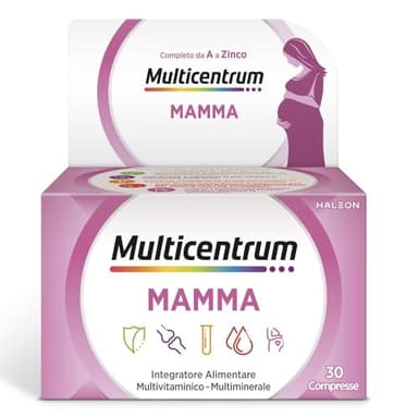 Multicentrum Mamma, Integratore Multivitaminico Completo per supportare le esigenze nutrizionali delle donne in gravidanza, con Acido Folico, Ferro, Vitamina C, D, B12, 30 compresse