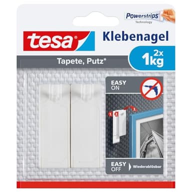 tesa Chiodo Adesivo per Carta da Parati ed Intonaco, Bianco, Set di 2 Pezzi
