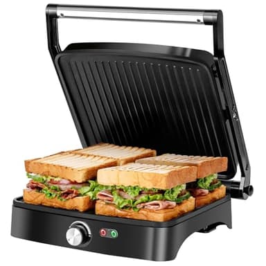 Aigostar Calore - Griglia Elettrica/Sandwich Maker/Panini Maker 3 in 1, Piastre Antiaderenti, 1800 W, Bistecchiera Elettrica con Regolatore di Temperatura, Apertura a 180°, Vassoio Raccogligocce