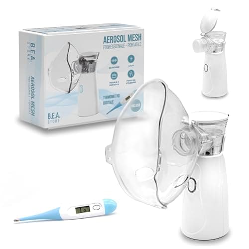 Aerosol Portatile Silenzioso Mesh Ultrasuoni Adulti Bambini Usb-c Ricaricabile 2 velocità Termometro Digitale Apparecchio Macchina Aerosol Nebulizzatore Lavaggio Nasale 2 Maschere 1 Boccaglio