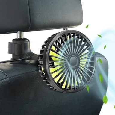 Qidoe Ventilatore USB per Auto: Portatile Ventola Veicolo 12V Ventilatori Aria di Raffreddamento con 3 Velocità Rotazione a 360 ° Ventole per Camper,Camion,Sedile Posteriore Passeggeri,Pet