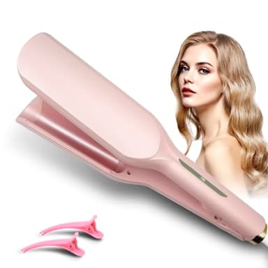 Großcat Ferro Arricciacapelli da 32mm Arricciatore per involtini francesi a temperatura regolabile,Acconciatura a rullo d'uovo con increspatura d'acqua a forma di V,Onde Ferro Arricciacapelli(rosa)