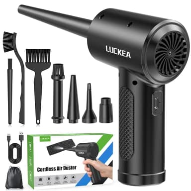 Aria Compressa Elettrico Rimuovi Polvere - 3 Velocità Air Duster Kit Pulizia PC con 5 Ugelli e 3 Spazzole, Mini Soffiatore a Batteria 6000 mAh, Alternativa allo Bomboletta Aria Compressa Spray