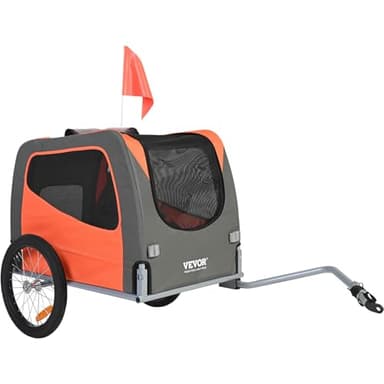 VEVOR Rimorchio Bici per Cani Pieghevole Portata max. 30 kg Passeggino per Animali Domestici con Ruote a Sgancio Rapido Telaio in Acciaio Carrello per Bici Traino Rimorchio Animali Arancione/Grigio