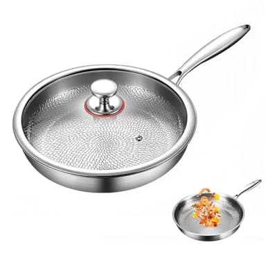 Titanium Hammered Pan Pro with Lid, Padella in titanio martellata Pro con coperchio, estremamente resistente, antiaderente in titanio nutri per cucinare, resistente ai graffi, non stick Nutri Frying