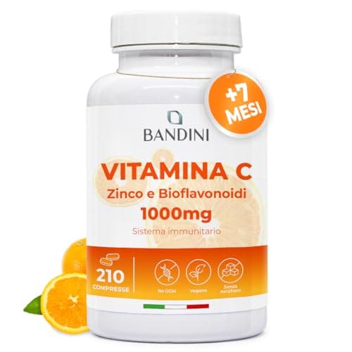 Bandini® Vitamina C 1.000mg + Zinco 210 Compresse (+7 Mesi) | Sistema Immunitario, Pelle, Ossa, Unghie, Capelli | Integratore con Acido Ascorbico ad Alto Dosaggio e Bioflavonoidi 100% Vegan