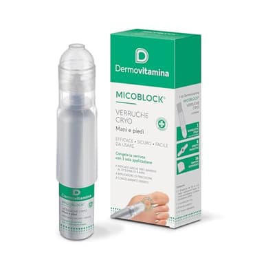 Dermovitamina Micoblock Verruche Cryo - Verruche Rimozione -Per le verruche comuni e plantari su mani e piedi - Con un effetto crioterapia - 38 ml