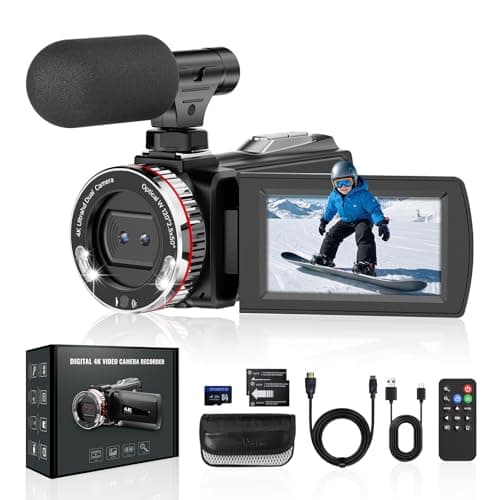 Videocamera UHD 4K 48MP 60FPS Video Camera, 21X Zoom Digitale 3.0" IPS Schermo Camcorder per Youtube, Rotazione di 270° Vlog Camera con Scheda SD da 64 GB, Microfono, Telecomando, 2 Batterie