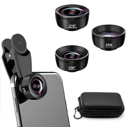 Auricase Lente per smartphone, 3 in 1 Lente macro per iphone, Obiettivo per iphone, grandangolare, obiettivo Macro, 210° fisheye lens, per tutti gli smartphone (Ferroso)